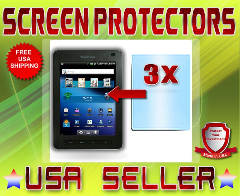 3x SCREEN PROTECTORS for Pandigital Novel 7 Digital Reader FREE 