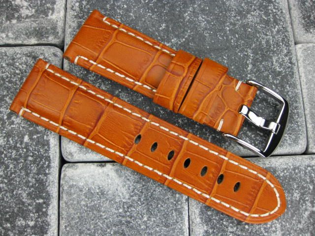 24mm Gator Leather Strap Band Fit PANERAI Buckle Brown  