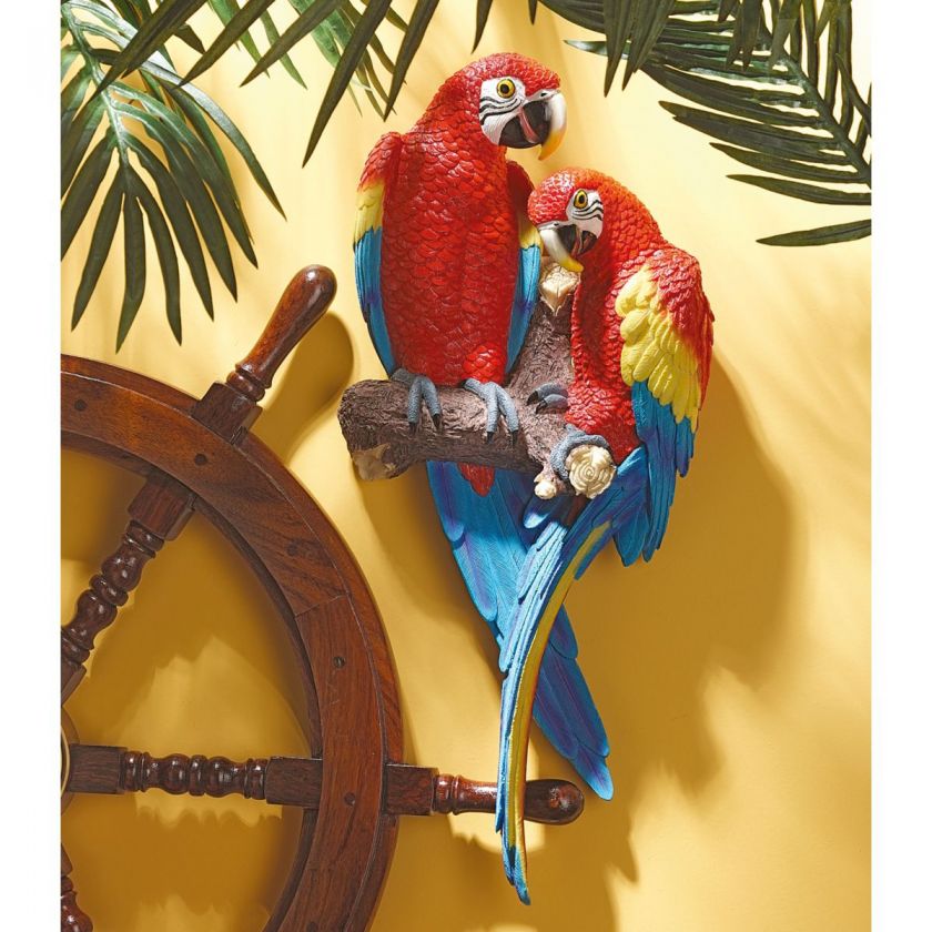 Scarlet Macaws Parrot Wall Perch Statue  