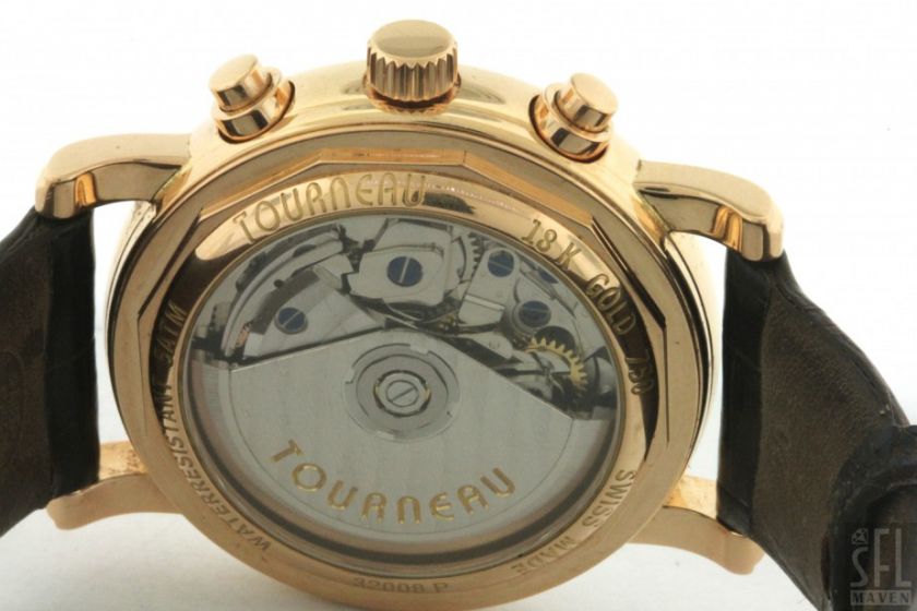 TOURNEAU 18K ROSE GOLD 32008P MOON PHASE CALENDAR GMT AUTOMATIC MENS 