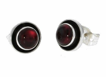 Garnet Petite Button Sterling Silver Post Earrings  