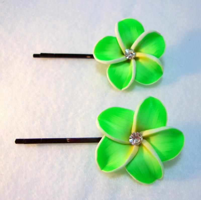 blue fimo clay plumeria flower bobby pins this is a set of two