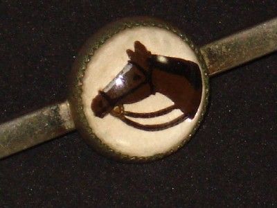 Vintage Reverse Painted HORSE HEAD Goofus Domed GLASS Intaglio BROOCH 