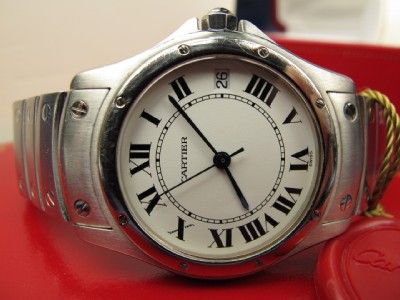 Midsize CARTIER SANTOS COUGAR RONDE SS Ref 1920 1 Date Watch w/ Box 