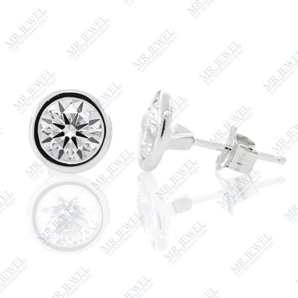 STERLING SILVER 925 6MM BEZEL ROUND CZ STUD EARRINGS  