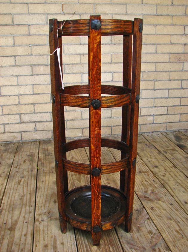 Antique STICKLEY BROTHERS Umbrella Stand MISSION Oak w1055  