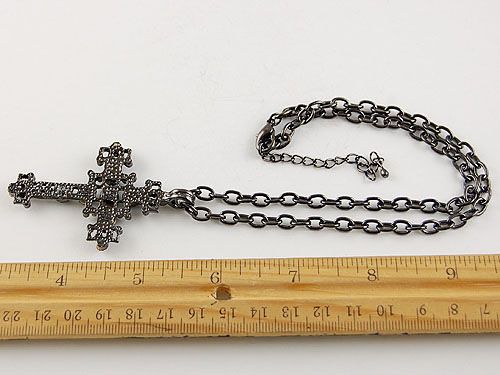 Gothic Black Rhinestone Crystal Cross Pendant Necklace  