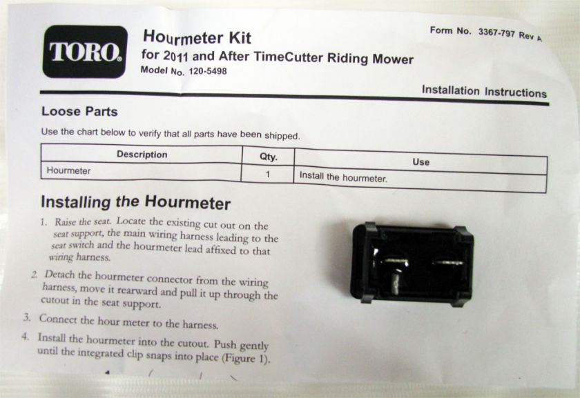 TORO TIMECUTTER SS HOUR METER KIT SS4235 SS4260 SS5060  