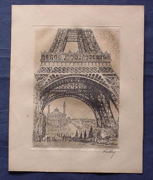 1926 Original Pencil Signed Kelly Etching of the Eiffel Tower