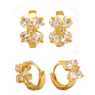   JEWELRY HOOP EARINGS TOPAZ RHINESTONES YELLOW GOLD GP EARRINGS  