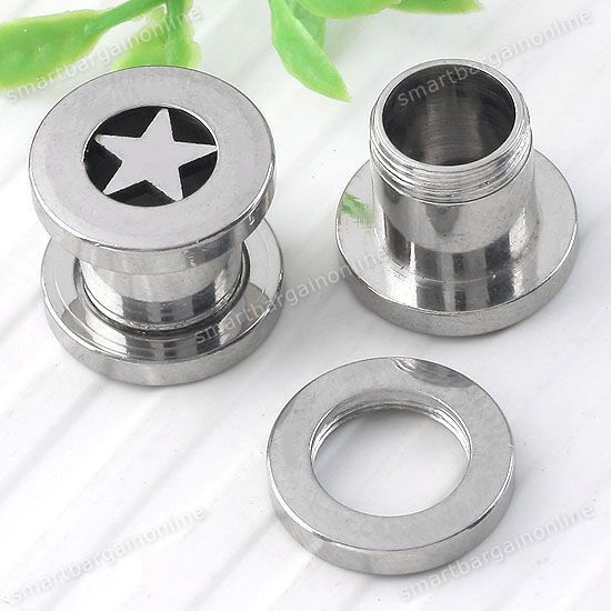   0G Stainless Steel Star Screw Ear Plugs Tunnels Flesh Gauge Expander