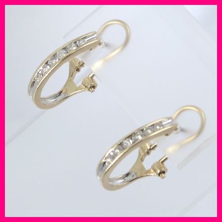 14k Yellow Gold Round Diamond Hoop Dangle Earrings .60ct  